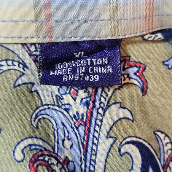 Alan Flusser Mens XL Paisley Button Down Long Sleeve Cotton Shirt - Picture 3 of 8